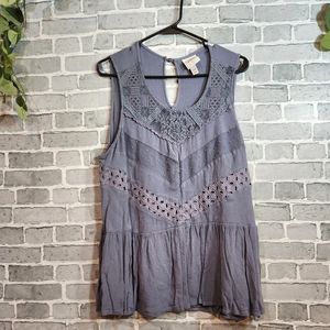 Knox Rose Plus Size XXL Slate Grey Boho Chic Eyelet Peplum Top